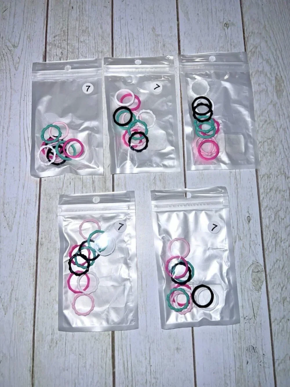 Silicone Rings Assorted Colors 5 Packs Of 10/ 50 Total Sz 7
